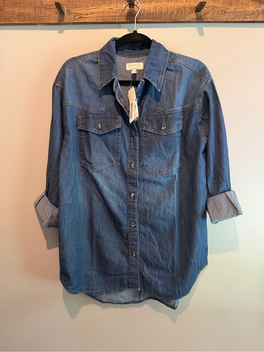 sofia by sofia vergara Blue Denim Snap-Front Shirt